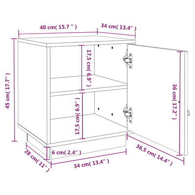 vidaXL Nočný stolík sivý 40x34x45 cm masívne borovicové drevo