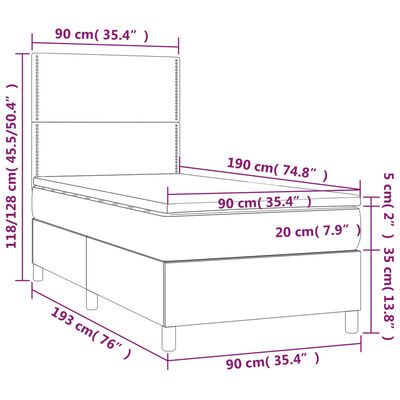 vidaXL Posteľ boxsping s matracom a LED modrá 90x190 cm látka