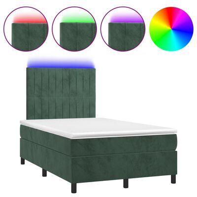 vidaXL Boxspring posteľ s matracom a LED, tmavozelená 120x190cm, zamat