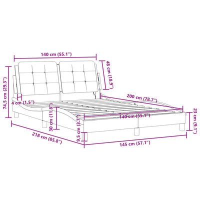 vidaXL Posteľný rám s LED svetlami, hnedý 140x200 cm, umelá koža