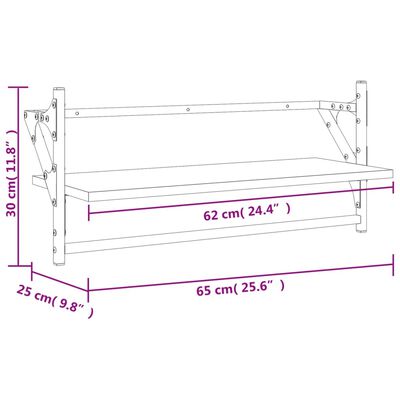 vidaXL Nástenné police s tyčami 2 ks dymový dub 65x25x30 cm