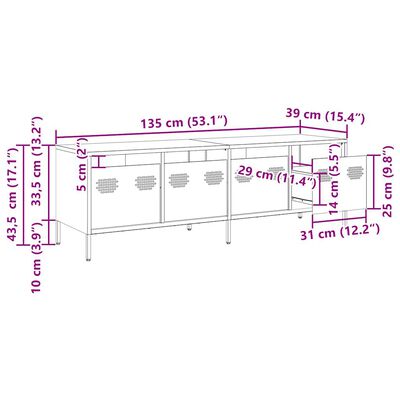 vidaXL TV skrinka horčicovožltá 135x39x43,5 cm oceľ