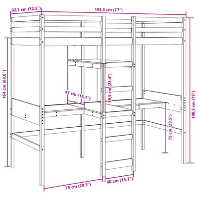 vidaXL Vyvýšená posteľ bez matraca 75x190 cm, borovicový masív