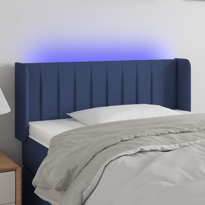 vidaXL Čelo postele s LED modré 83x16x78/88 cm látka