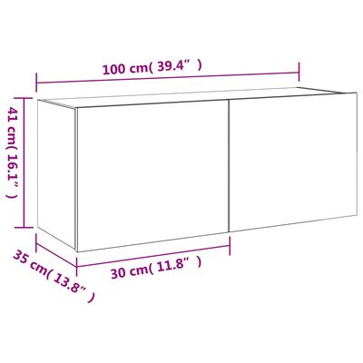 vidaXL TV nástenná skrinka s LED svetlami hnedý dub 100x35x41 cm