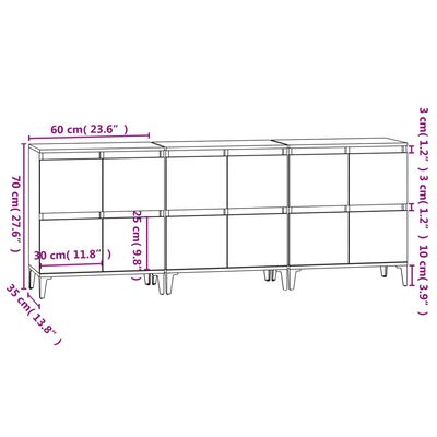 vidaXL Komody 3 ks sivý dub sonoma 60x35x70 cm kompozitné drevo