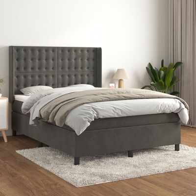 vidaXL Posteľný rám boxspring s matracom tmavosivý 140x200 cm zamat