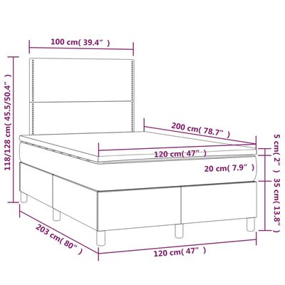 vidaXL Posteľný rám boxsping s matracom a LED ružový 120x200 cm zamat