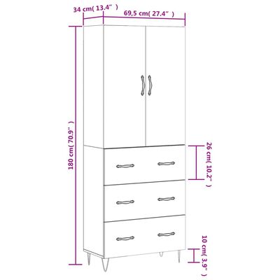 vidaXL Vysoká skrinka hnedý dub 69,5x34x180 cm spracované drevo