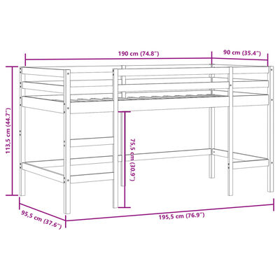 vidaXL Detská vyvýšená posteľ závesy bielo-čierna 90x190 cm borovica