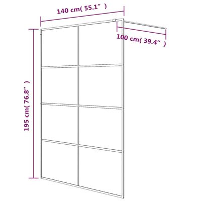 vidaXL Sprchová zástena čierna 140x195 cm polopriehľadné ESG sklo