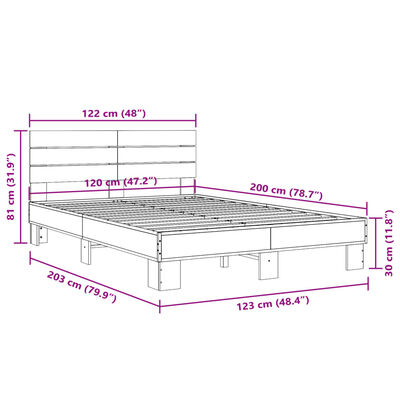 vidaXL Posteľný rám sivý sonoma 120x200 cm kompozitné drevo a kov