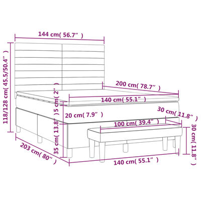 vidaXL Posteľný rám boxsping s matracom ružový 140x200 cm zamat