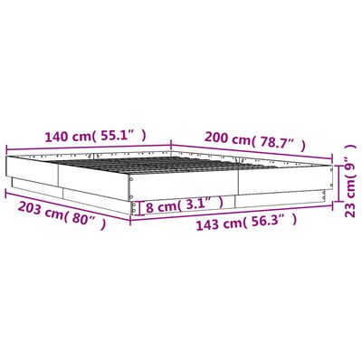 vidaXL Rám postele s LED svetlami hnedý dub 140x200 cm