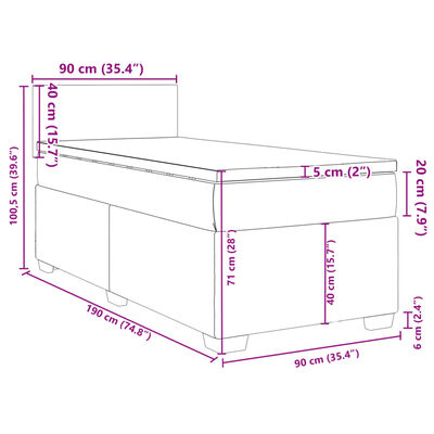 vidaXL Posteľný rám boxspring s matracom tmavosivý 90x190 cm zamat