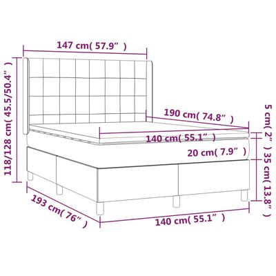 vidaXL Posteľ boxsping s matracom a LED krémová 140x190 cm látka