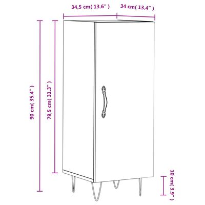 vidaXL Komoda biela 34,5x34x90 cm spracované drevo