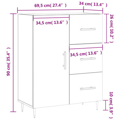 vidaXL Komoda hnedý dub 69,5x34x90 cm kompozitné drevo