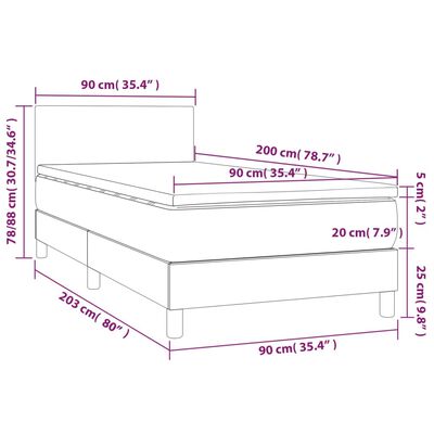 vidaXL Posteľný rám boxsping s matracom bledosivý 90x200 cm látka