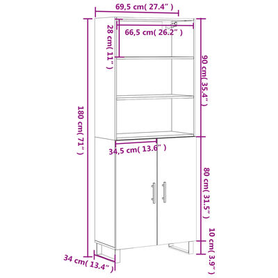 vidaXL Vysoká skrinka biela 69,5x34x180 cm spracované drevo