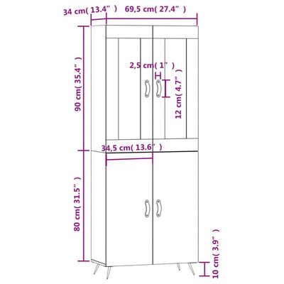 vidaXL Vysoká skrinka hnedý dub 69,5x34x180 cm spracované drevo