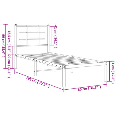 vidaXL Kovový rám postele bez matraca s čelom biely 75x190cm