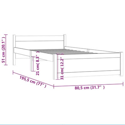 vidaXL Posteľný rám čierny drevený masív 75x190cm malé jednolôžko