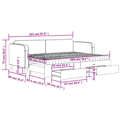 vidaXL Rozkladacia denná posteľ so zásuvkami sivohnedá 80x200 cm látka