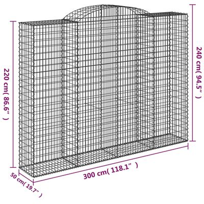 vidaXL Oblúkový gabionový kôš 4 ks 300x50x220/240cm pozinkované železo