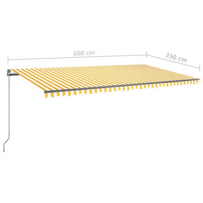 vidaXL Automatická markíza, LED a senzor vetra 600x350 cm, žltá/biela