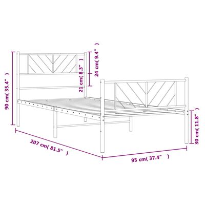 vidaXL Kovový rám postele s čelom a podnožkou biely 90x200 cm