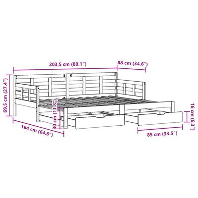 vidaXL Vysúvacia denná posteľ so zásuvkami 80x200 cm masívna borovica