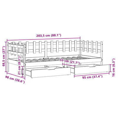 vidaXL Denná posteľ so zásuvkami 80x200 cm masívna borovica