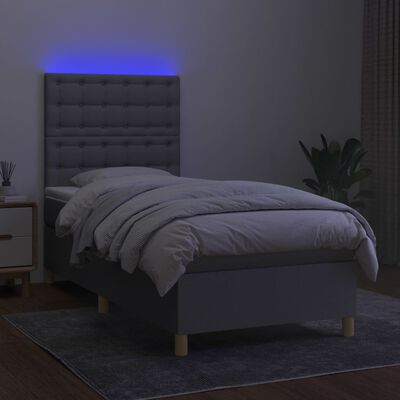 vidaXL Posteľ boxsping s matracom a LED bledosivá 100x200 cm látka