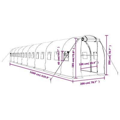 vidaXL Fóliovník s oceľovým rámom zelený 32 m² 16x2x2 m