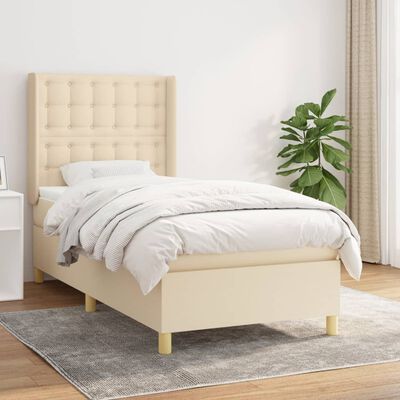 vidaXL Posteľný rám boxspring s matracom krémový 90x190 cm látka