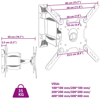 vidaXL Nástenný držiak na TV 32-55-palcov Max VESA 400x400 mm 35 kg