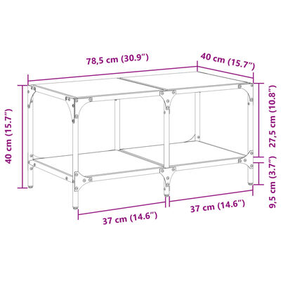 vidaXL Konferenčný stolík priehľadná sklenená doska 78,5x40x40 cm oceľ