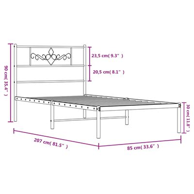 vidaXL Kovový rám postele s čelom biely 80x200 cm