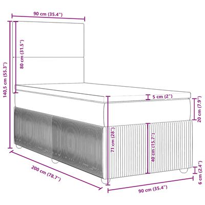 vidaXL Posteľný rám boxsping s matracom bledosivý 90x200 cm zamat