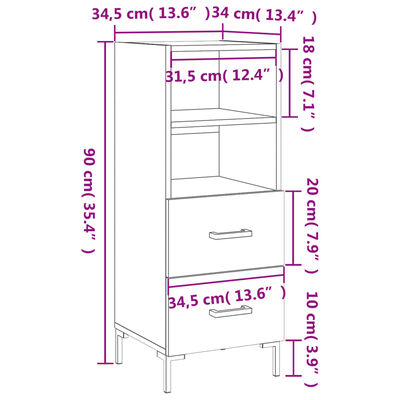 vidaXL Komoda dub sonoma 34,5x34x90 cm spracované drevo