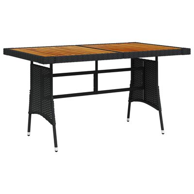 vidaXL Záhradný stôl čierny 130x70x72 cm polyratan a akáciový masív
