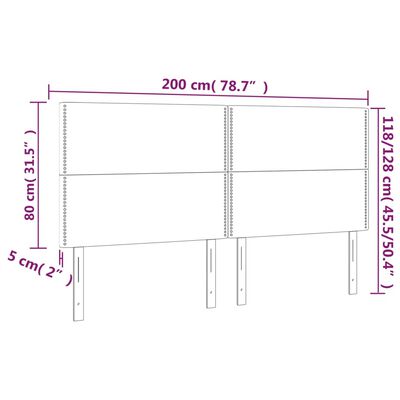 vidaXL Čelo postele s LED bledosivé 200x5x118/128 cm zamat