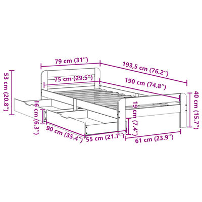 vidaXL Posteľ bez matraca 75x190 cm masívna borovica