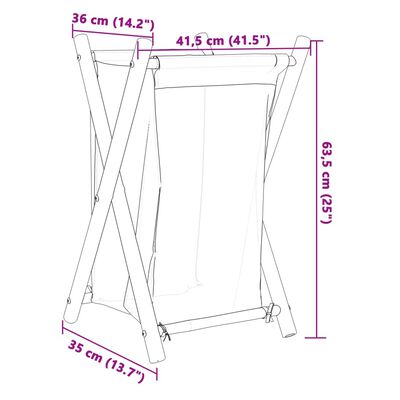 vidaXL Kôš na bielizeň krémovobiely 41,5x36x63,5 cm bambus