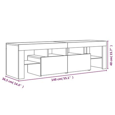 vidaXL TV skrinka s LED svetlami dymový dub 140x36,5x40 cm