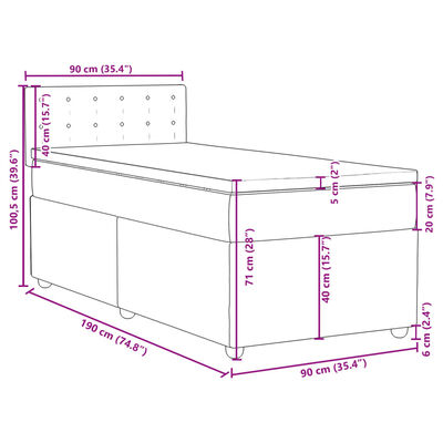 vidaXL Posteľný rám boxspring s matracom krémový 90x190 cm látka