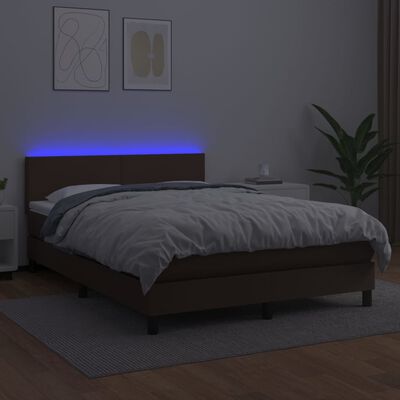 vidaXL Boxspring posteľ s matracom a LED hnedá 140x200 cm umelá koža