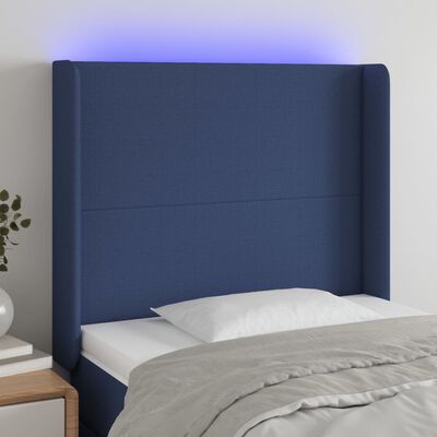 vidaXL Čelo postele s LED modré 103x16x118/128 cm látka