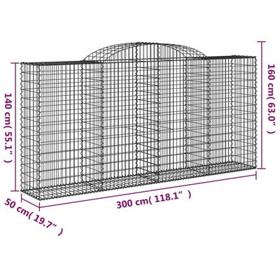 vidaXL Oblúkové gabionové koše 11 ks 300x50x140/160 cm pozink. železo